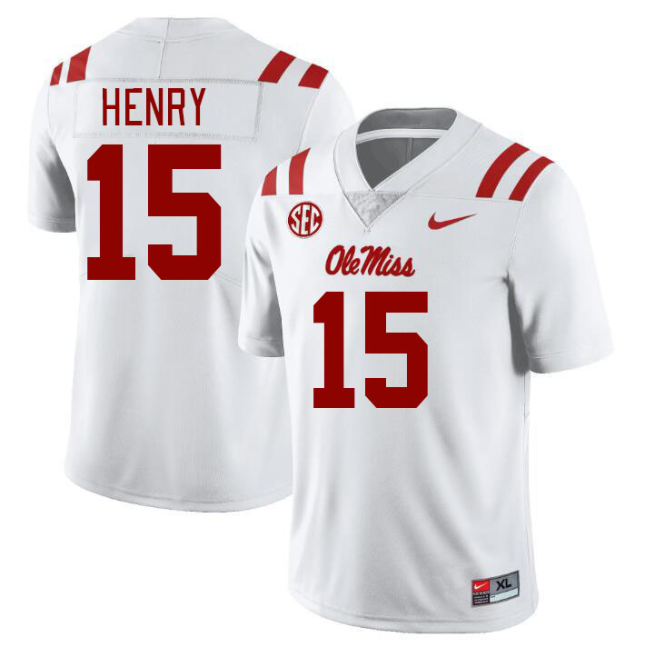 Men #15 JJ Henry Ole Miss Rebels College Football Jerseys Stitched Sale-White - Click Image to Close